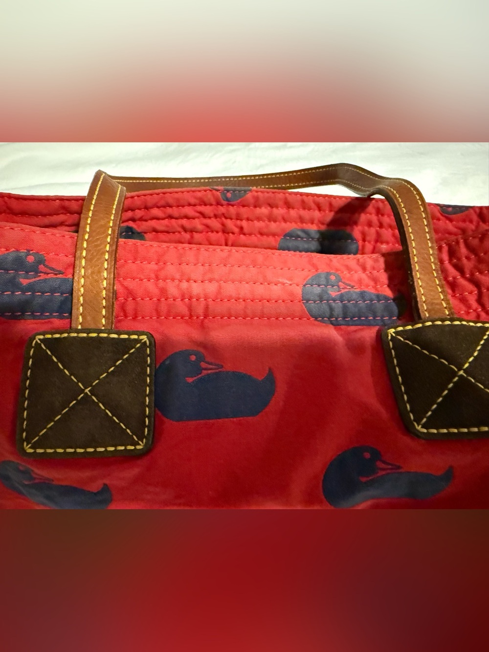 Dooney & Bourke Red and Navy Duck Tote - Picture 5 of 16